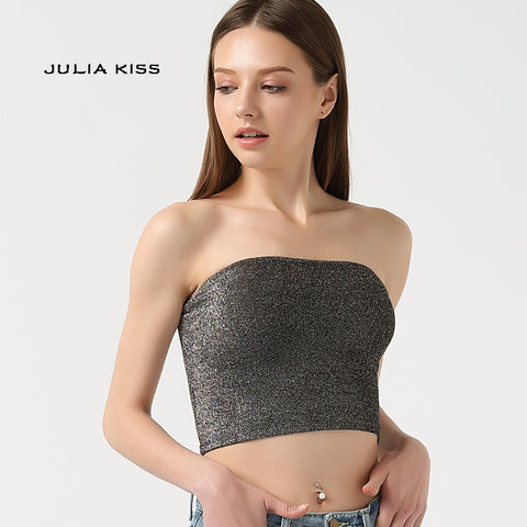 Women Sparkle Tube Crop Tops