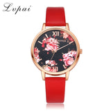 Women Bracelet Watch Fashion Rose Gold Flowers Leather Simple