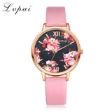 Women Bracelet Watch Fashion Rose Gold Flowers Leather Simple