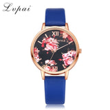 Women Bracelet Watch Fashion Rose Gold Flowers Leather Simple