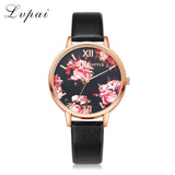 Women Bracelet Watch Fashion Rose Gold Flowers Leather Simple