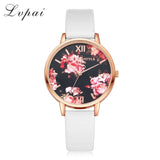 Women Bracelet Watch Fashion Rose Gold Flowers Leather Simple