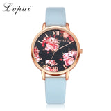 Women Bracelet Watch Fashion Rose Gold Flowers Leather Simple