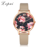 Women Bracelet Watch Fashion Rose Gold Flowers Leather Simple