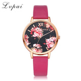 Women Bracelet Watch Fashion Rose Gold Flowers Leather Simple