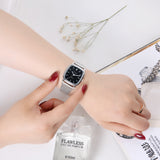 Women Bracelet Watch Silver Square Luxury Crystal