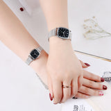 Women Bracelet Watch Silver Square Luxury Crystal