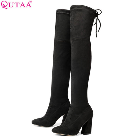 New Flock Leather Women Over The Knee Boots