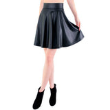 High waist faux leather skater flare skirt