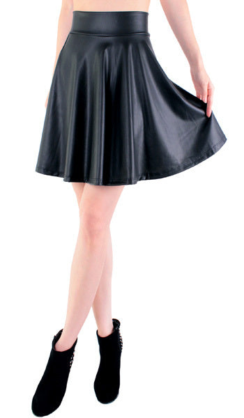 High waist faux leather skater flare skirt