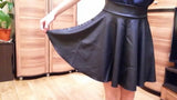 High waist faux leather skater flare skirt