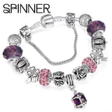 Vintage Silver plated Crystal Charm Bracelet Women