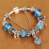 Vintage Silver plated Crystal Charm Bracelet Women