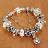 Vintage Silver plated Crystal Charm Bracelet Women