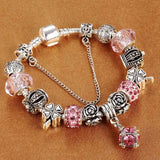 Vintage Silver plated Crystal Charm Bracelet Women