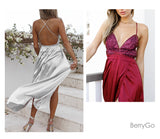 Elegant backless satin long dress